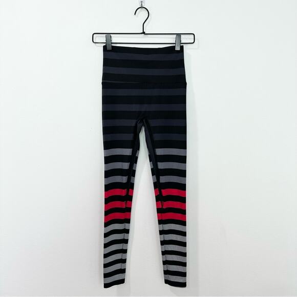 K-Deer Jennifer Stripe 7/8 Legging Red Black Gray Athletic Activewear Small - Picture 2 of 8